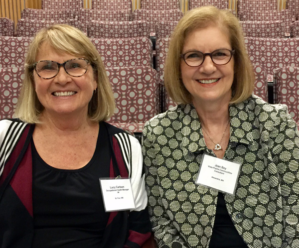 OEHN Program Alumni Lucy Carson,RN, MPH/MS, COHN-SHiCM | Occupational Health Manager, 3M Medical Department and Jean Bey MPH, RN, COHN-S, CCM, FAAOHN, Board of Directors, VistaPrarie Communities, enjoy catching up at the Annual National Occupational Research Agenda (NORA) Symposium, May 2017.